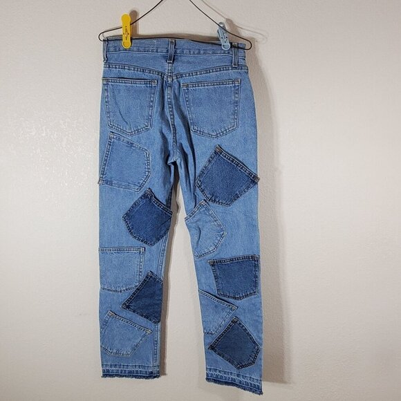 Vintage Brazil Patchwork Repurposed Jeans 29X30 Raw Frayed Hem Y2K - Picture 10 of 13